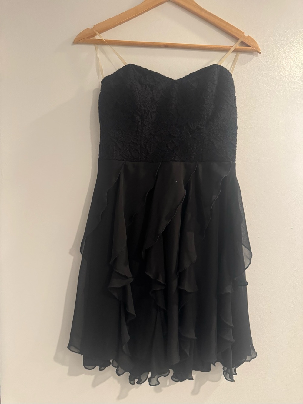 Speechless Black Lace Strapless Ruffle Party Dress